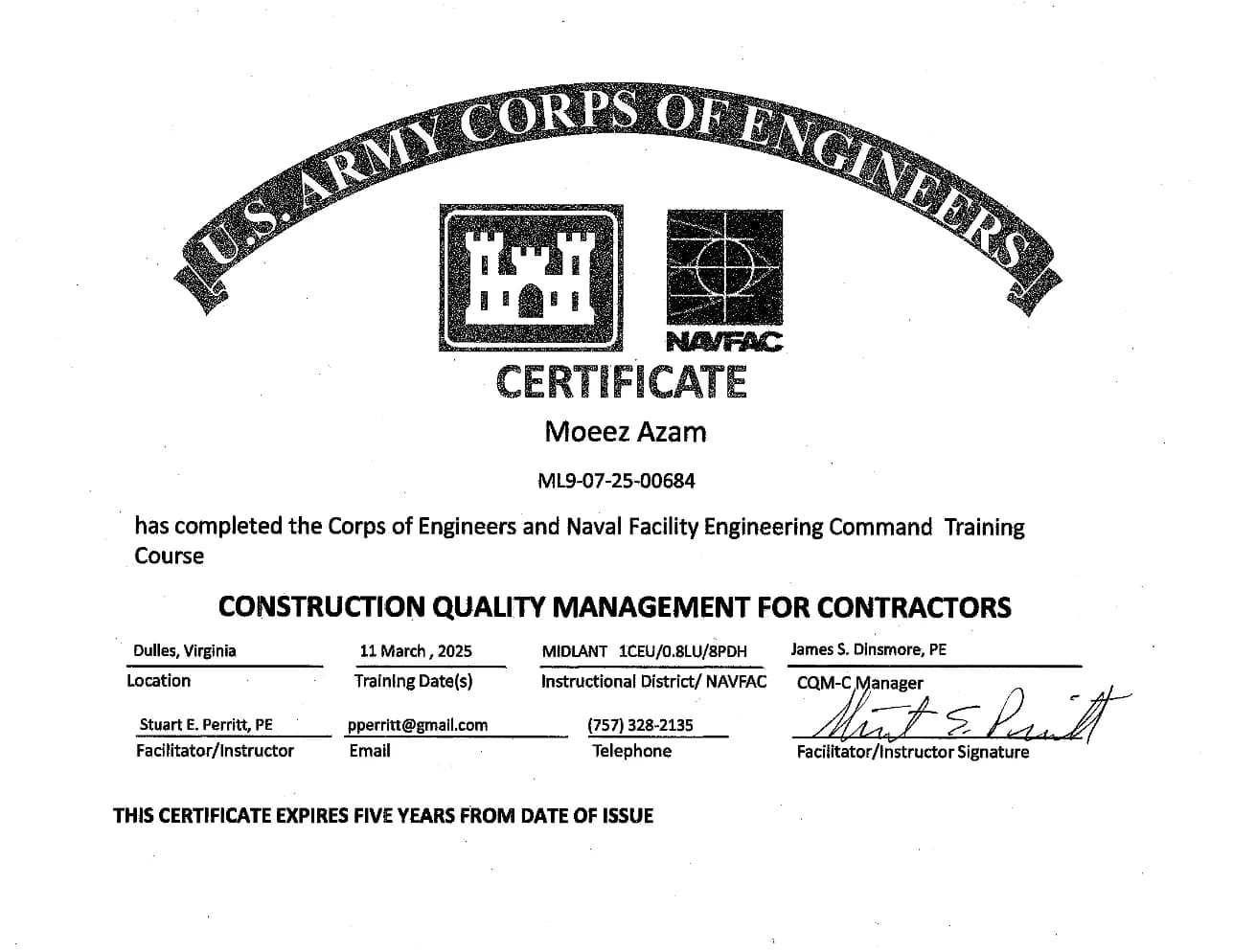 USACE / NAVFAC — Construction Quality Management